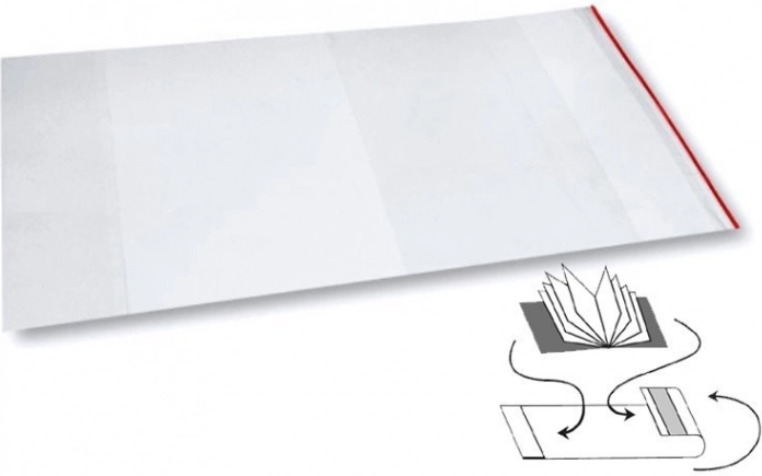 univerzalni prozoren PP ovitek 312 × 540 mm z bleščečo površino in samolepilnim trakom