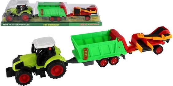 Plastični traktor s prikolico in jermenom, 56cm, na vztrajnik