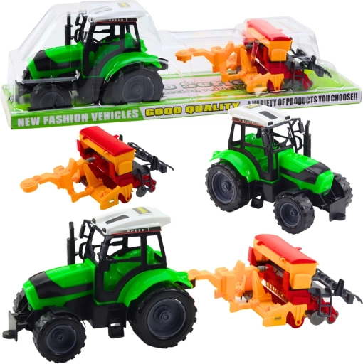 Otroški traktor s priklopljenim sejalnikom