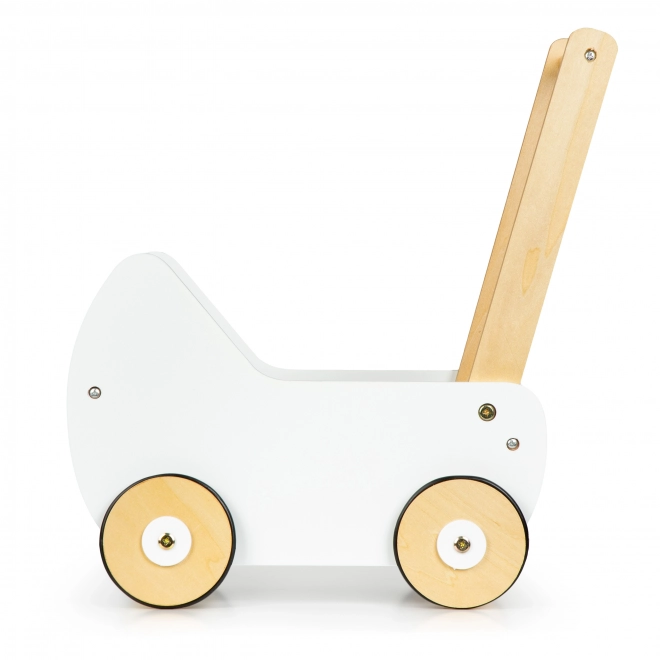 ECOTOYS Leseni voziček za lutke beli