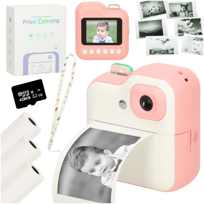 Otroški instantni fotoaparat s termičnim tiskom 24MP s 1GB pomnilnika – roza