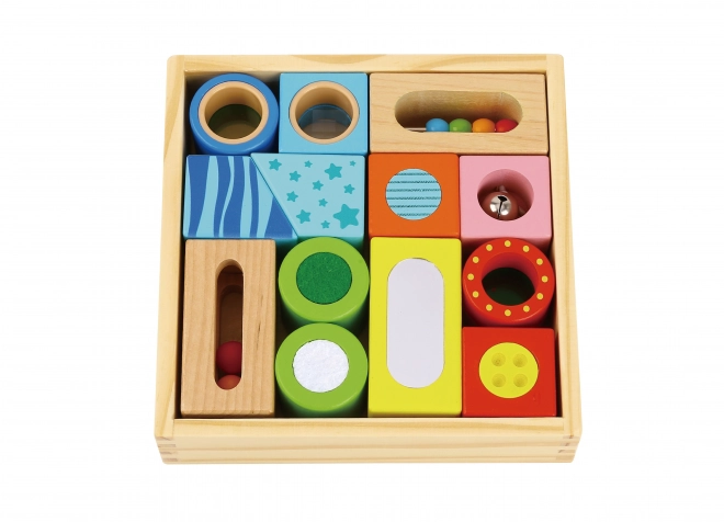 Tooky Toy lesene večnamenske senzorične kocke