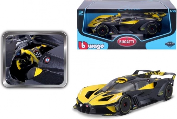 Kovinski model avtomobila BBURAGO 1:18 BUGATTI BOLIDE rumeno-črn