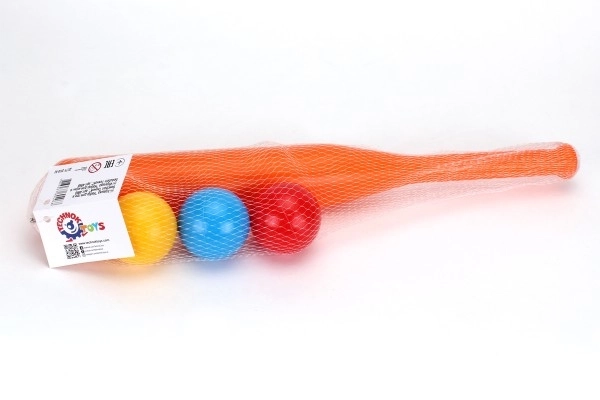 Baseball kij 50cm + 3 kos žogice plast 2 barvi v mrežici