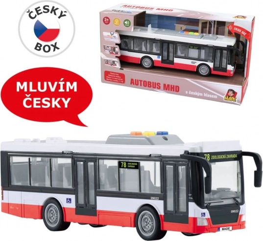 Avtobus na vztrajnik s češkimi napovedmi in lučmi