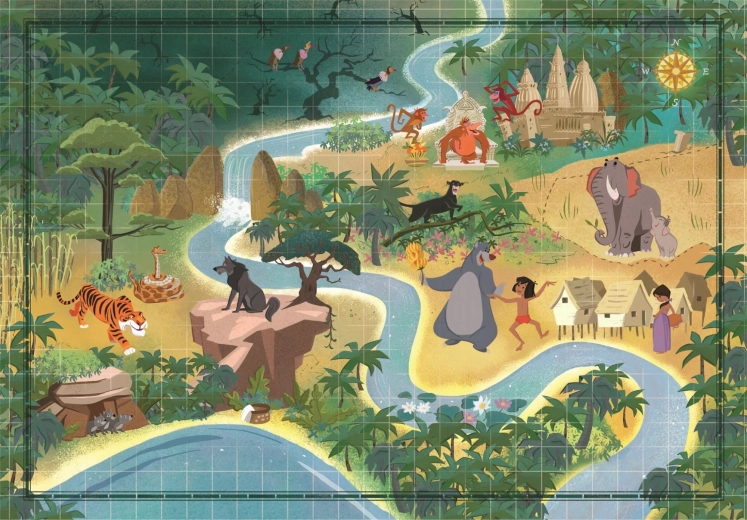 Sestavljanka Clementoni Story Maps: Knjiga o džungli (1000 koščkov)