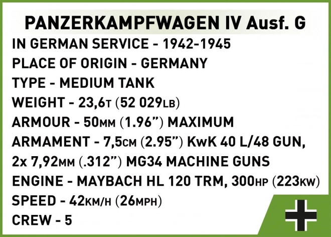 COBI 3127 Druga svetovna vojna Nemški tank Panzerkampfwagen IV Ausf. G 1:35