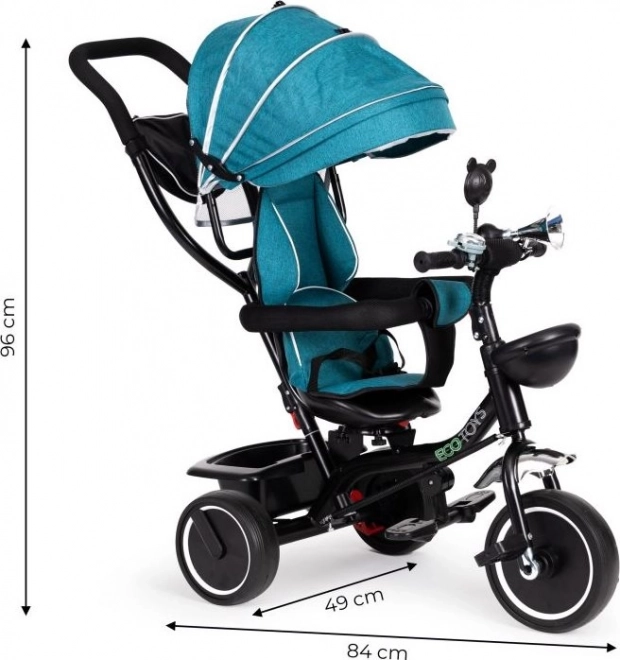ECOTOYS Tricikel s streho in vodilno palico modrozelen