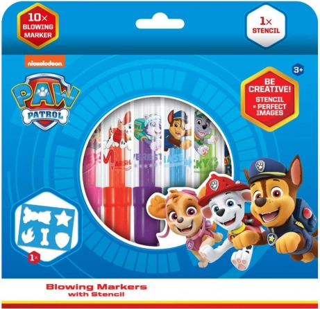 Pihalni flomastri s šablono PAW PATROL, 10 kosov, škatla 20 × 19 cm