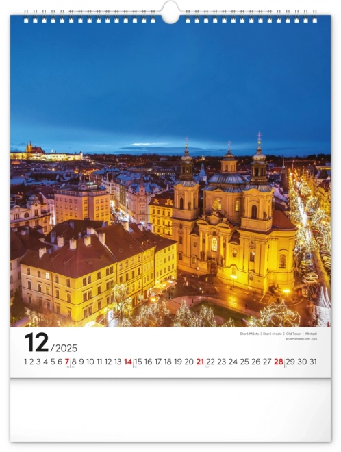 Stenski koledar Praga 2025, 30 × 34 cm