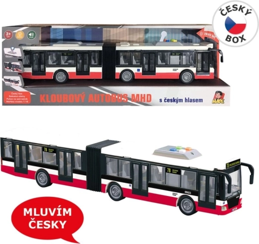 Avtobus na vztrajnik 44 cm, govori češko in napoveduje postajališča