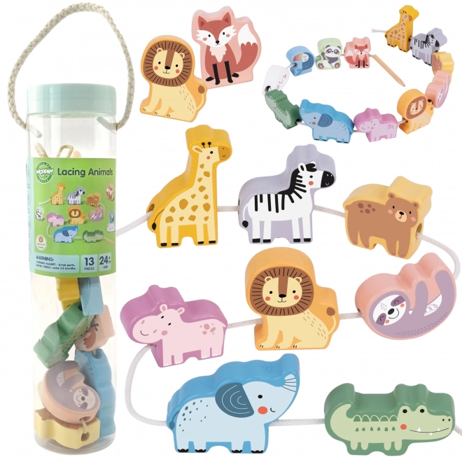 WOOPIE GREEN lesena natikanka ZOO Montessori komplet 13 delov