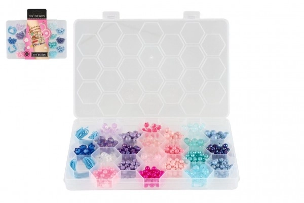 Barvne plastične perlice z vrvico v plastični škatli 20x16,5cm