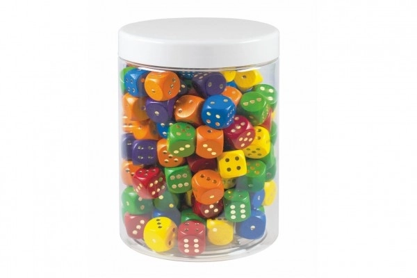 Barvne igralne kocke lesene družabne igre 16mm 150 kosov v plastičnem lončku 10x14cm