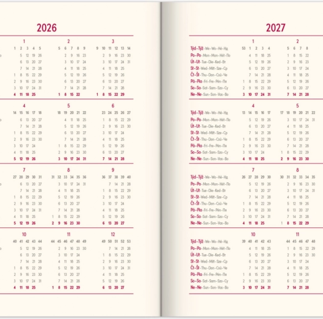 Dnevni dnevnik Essenza 2026, češnjeva barva, 15 x 21 cm