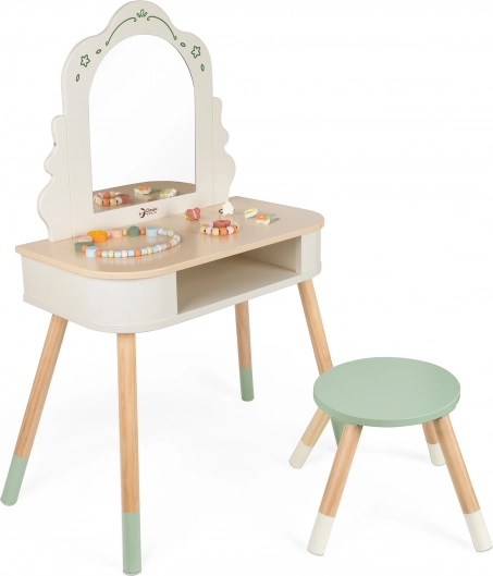 Lesena toaletna mizica z Okroglim Ogledalom in Dodatki Pastel Classic World