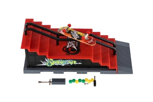 Skatepark - prstna rolka s plastično rampo 8cm in dodanimi dodatki, različni modeli v škatli 28x18cm