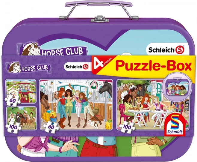 Sestavljanka SCHMIDT Schleich Horse Club 4v1 v kovinskem kovčku