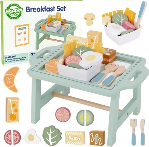 Woopie Green Pastelni Zajtrkovni Set s Pladnjem in Lesenimi Dodatki