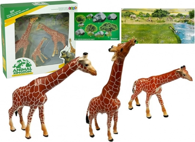 Izobraževalne figurice žiraf Družina 3 kosi + Ozadje Afrika