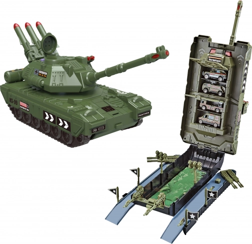 garažni tank s 4 avtomobili, s svetlobnimi in zvočnimi učinki, 44 cm