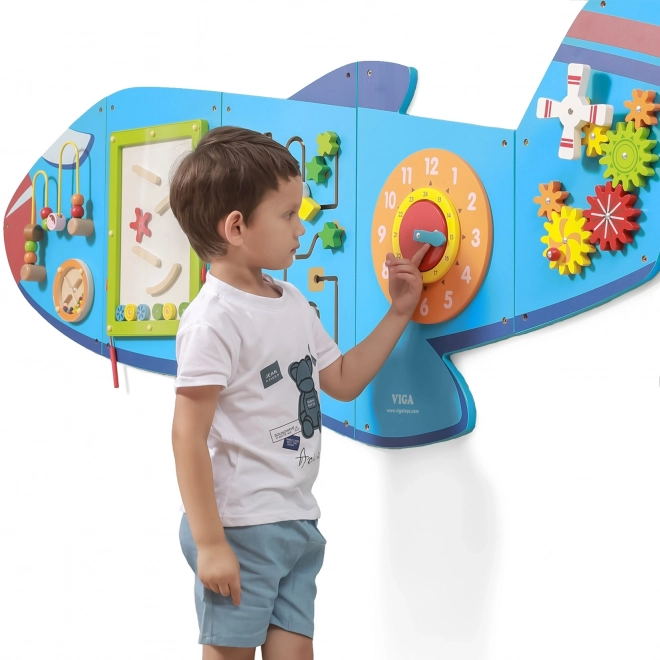 Lesena stenska senzorična tabla Letalo VIGA Montessori