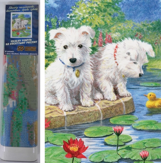 Diamantno slikanje Psički z lokvanji 30 × 40 cm
