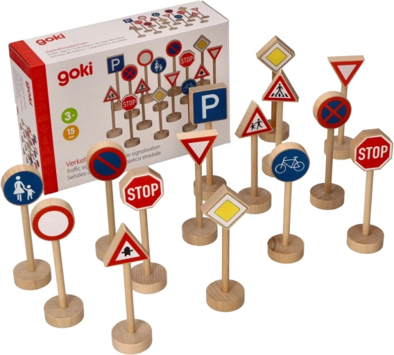 Leseni prometni znaki Goki, set 15 kos