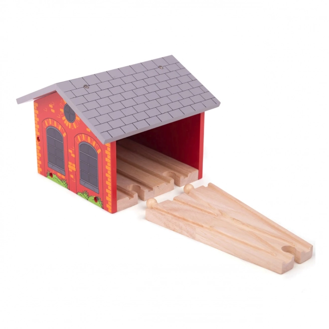 Leseno skladišče za dva vlakovna kompleta Bigjigs Rail