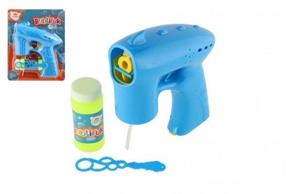 Pištola za mehurčke modra plast 13cm + polnilo na baterije na kartici