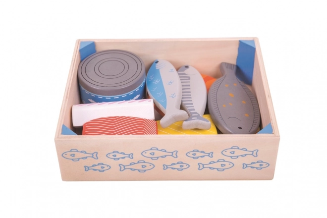 Leseni morski sadeži v škatli Bigjigs Toys