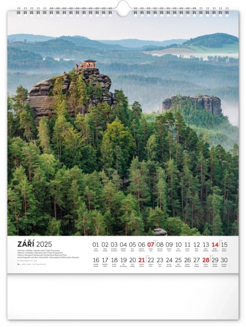 NOTIQUE Stenski koledar Pohodniške poti po Češki krajini 2025, 30 x 34 cm