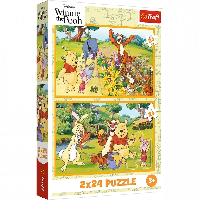 Puzzle 2x24 Disney Medvedek Pu - Dan na vrtu