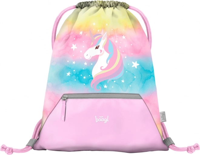 BAAGL SET 3 Airy Rainbow Unicorn: šolska torba, peresnica, vrečka