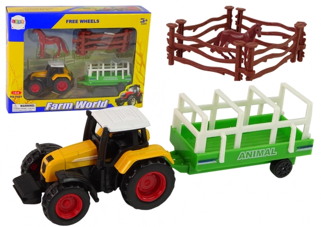 Komplet igrač Farma - Traktor, Priklopnik in Konj 1:64