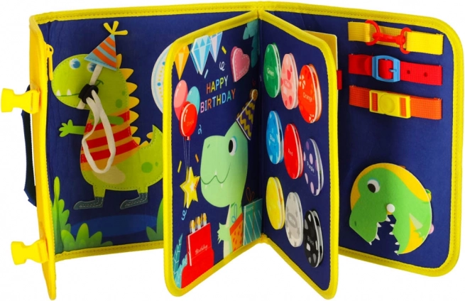 Montessori senzorična manipulativna deska z motivom dinozavra modra