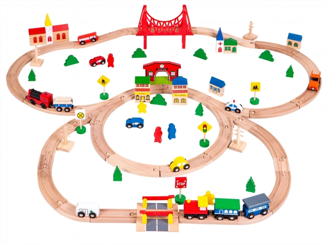 Lesena železnica na baterije 90 elementov Ecotoys