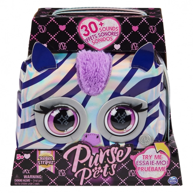 Metalikna interaktivna torbica Purse Pets zebra