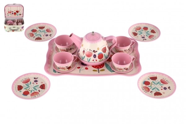 Čajni set posode pločevina v kovčku 26x19x10,5cm