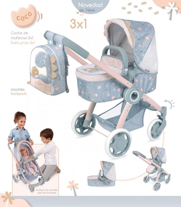 DeCuevas 80580 Zložljiv voziček za punčke 3 v 1 z nahrbtnikom COCO 2024 - 70 cm