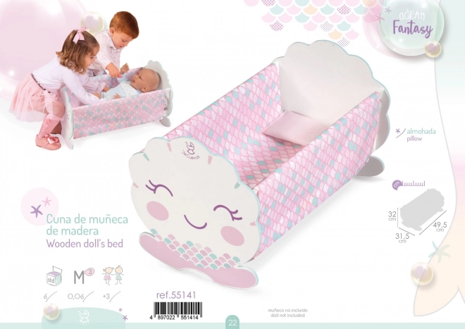 DeCuevas 55141 Lesena zibelka za punčke z dodatki Ocean Fantasy 2021