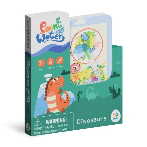 Čarobne vodne pobarvanke Dinozavri blok 12x14cm + čopič 8 listov v škatli