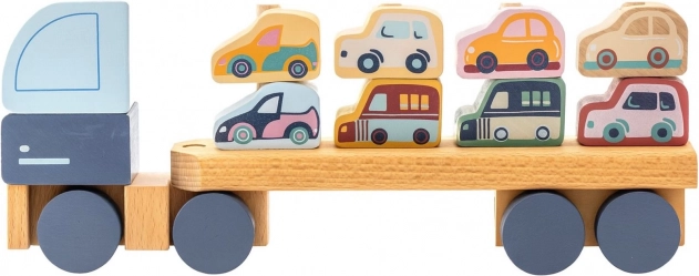 Cubika pastelni kamion z avtomobili – lesena sestavljanka 12 delov