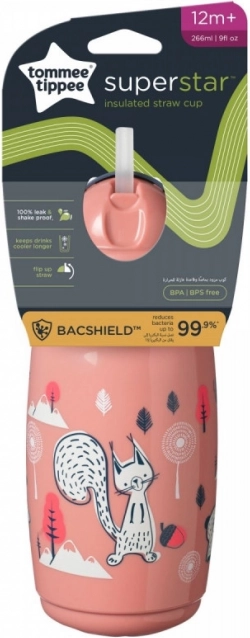 Tommee Tippee roza termo skodelica s slamico 266 ml