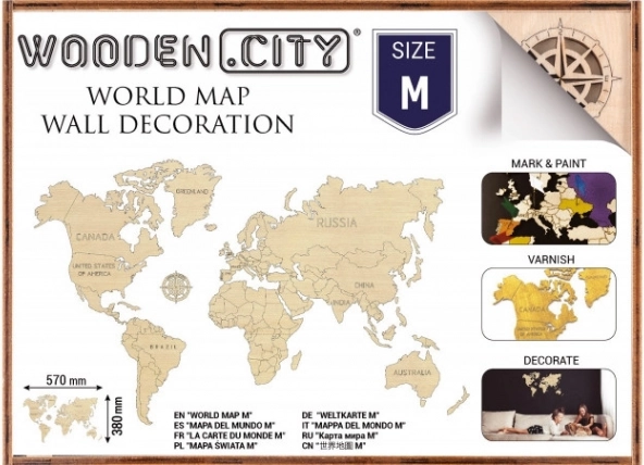Leseni zemljevid sveta M 57 × 38 cm WOODEN CITY