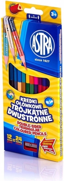Trikotne dvostranske barvice 24 barv ASTRA, 12 kos