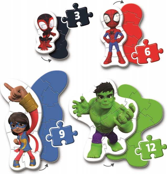 CLEMENTONI Moje prve sestavljanke Spidey in njegovi neverjetni prijatelji 4v1 (3,6,9,12 kosov)