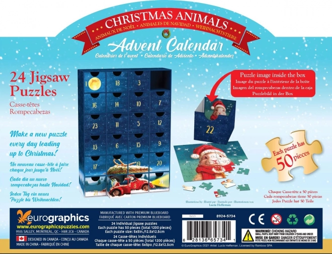 Adventni koledar s sestavljankami Eurographics 24 x 50 kosov – Božična živalca