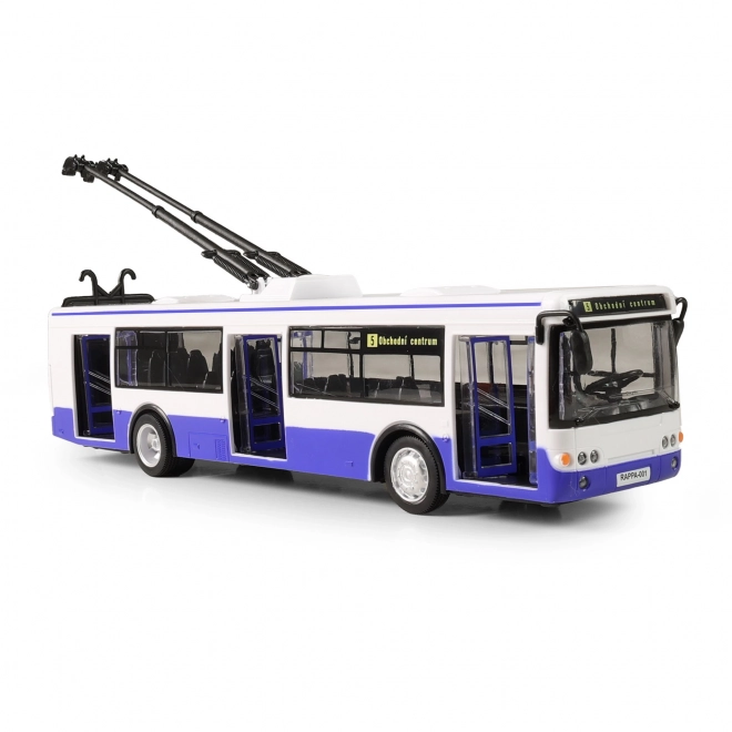Trolejbus, ki napoveduje postaje v češčini, 28 cm moder