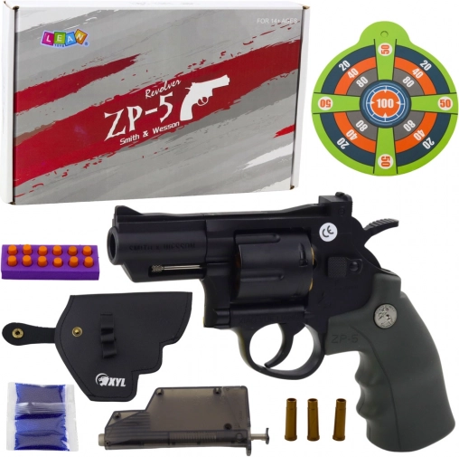 Igrača revolver s penastimi naboji in gelastimi kroglicami